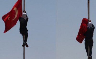 Türk bayrağı yenə dirəkdən endirildi