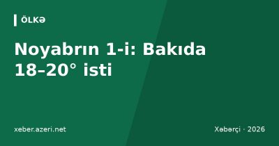 Noyabrın ilk günü yağmursuz keçəcək: Bakıda 20 dərəcəyədək isti olacaq