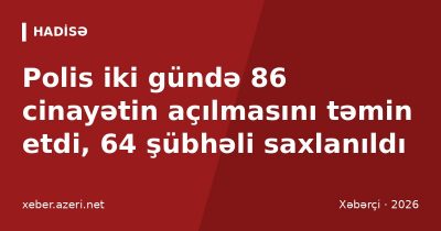 Polis iki gündə 86 cinayətin açılmasını təmin etdi, 64 şübhəli saxlanıldı