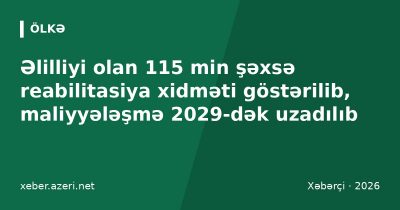 Əlilliyi olan 115 min şəxsə reabilitasiya xidməti göstərilib, maliyyələşmə 2029-dək uzadılıb