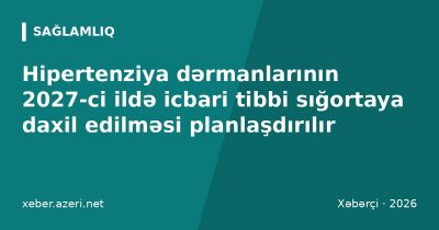 Hipertenziya dərmanlarının 2027-ci ildə icbari tibbi sığortaya daxil edilməsi planlaşdırılır