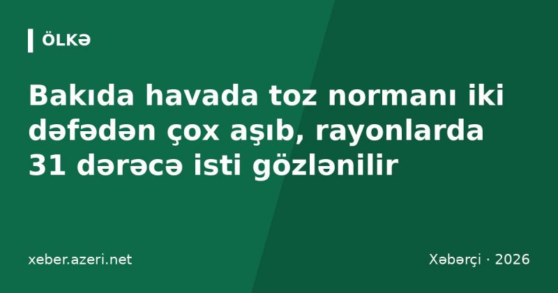 Bakıda havada toz normanı iki dəfədən çox aşıb, rayonlarda 31 dərəcə isti gözlənilir