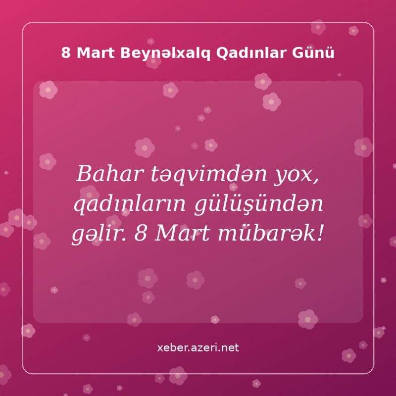 8 Mart təbrik şəkli: Bahar təqvimdən yox, qadınların gülüşündən gəlir. 8 Mart mübarək!