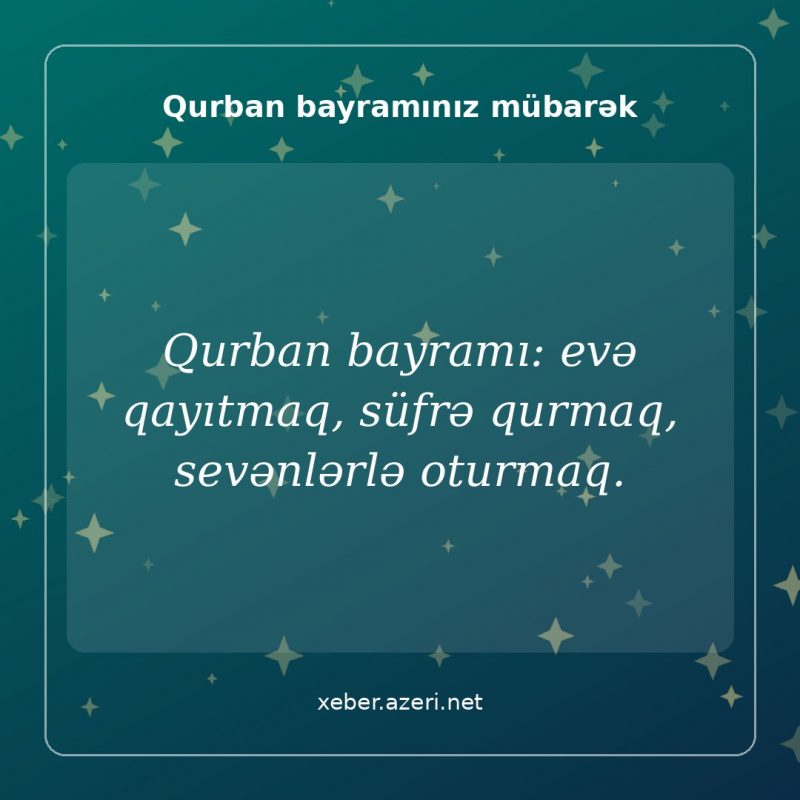 Qurban bayramı təbrik şəkli: Qurban bayramı: evə qayıtmaq, süfrə qurmaq, sevənlərlə oturmaq.